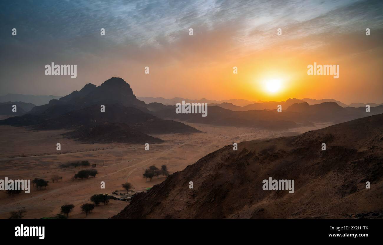 Bella vista deserto alba vicino a Tabuk, Arabia Saudita Foto Stock