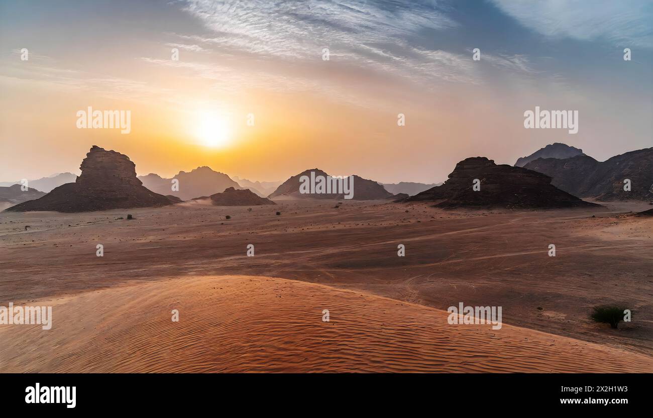 Bella vista deserto alba vicino a Tabuk, Arabia Saudita Foto Stock