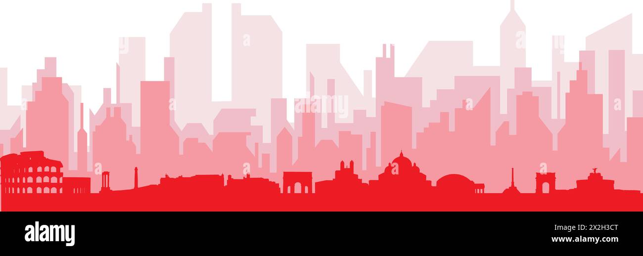 Poster rosso dello skyline della città DI ROMA, ITALIA Illustrazione Vettoriale