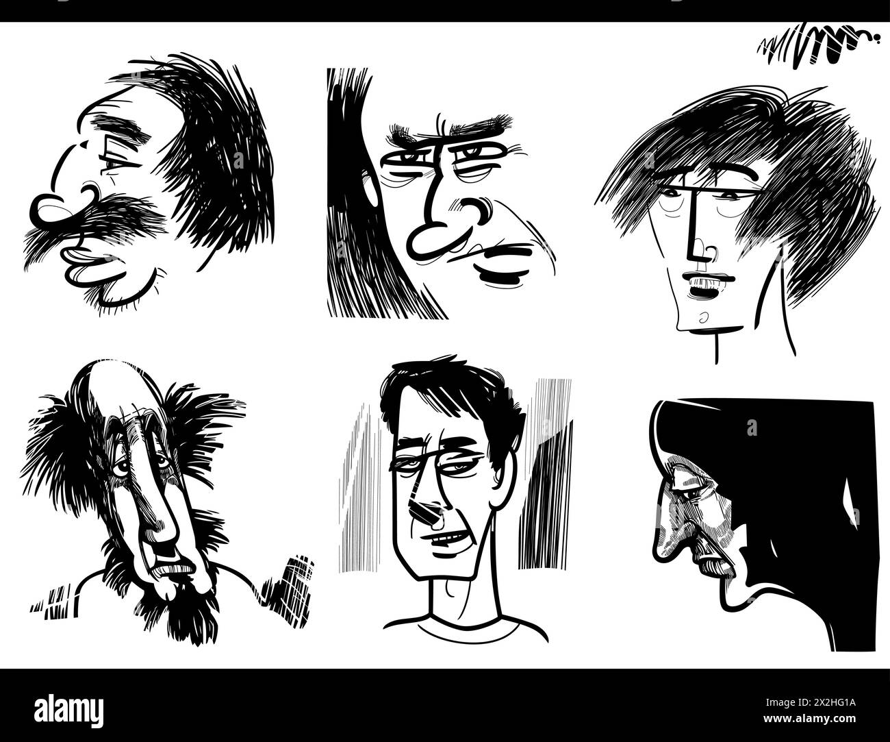 disegni artistici in bianco e nero illustrazioni di personaggi personaggi caricature o set di disegni Illustrazione Vettoriale