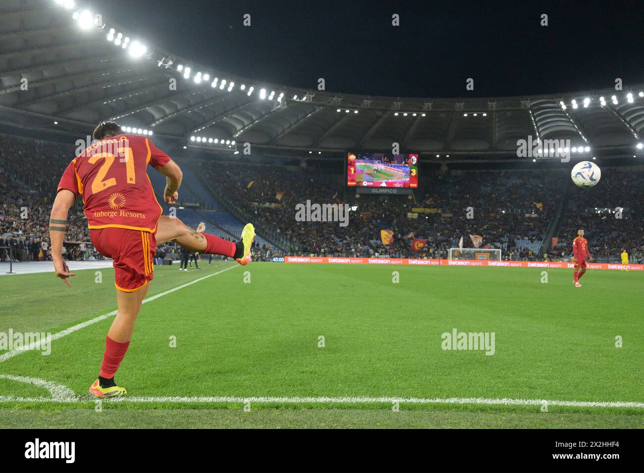 Roma, Italia. 22 aprile 2024. Paolo Dybala di Roma durante la partita di calcio di serie A Tim tra Roma e Bologna allo stadio Olimpico di Roma, Italia - sabato 22 aprile 2024 - Sport Soccer ( foto di Alfredo Falcone/LaPresse ) crediti: LaPresse/Alamy Live News Foto Stock