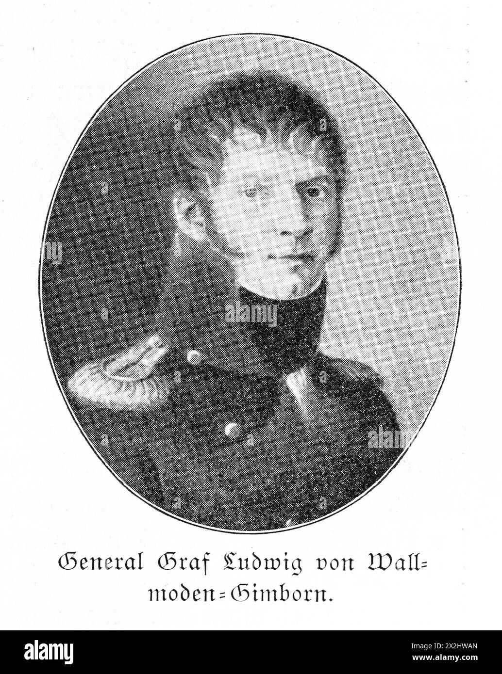 Ritratto del generale conte Ludwig von Wallmoden-Gimborn, ritratto di un giovane con baffi in uniforme militare con spalline, bianco e nero Foto Stock
