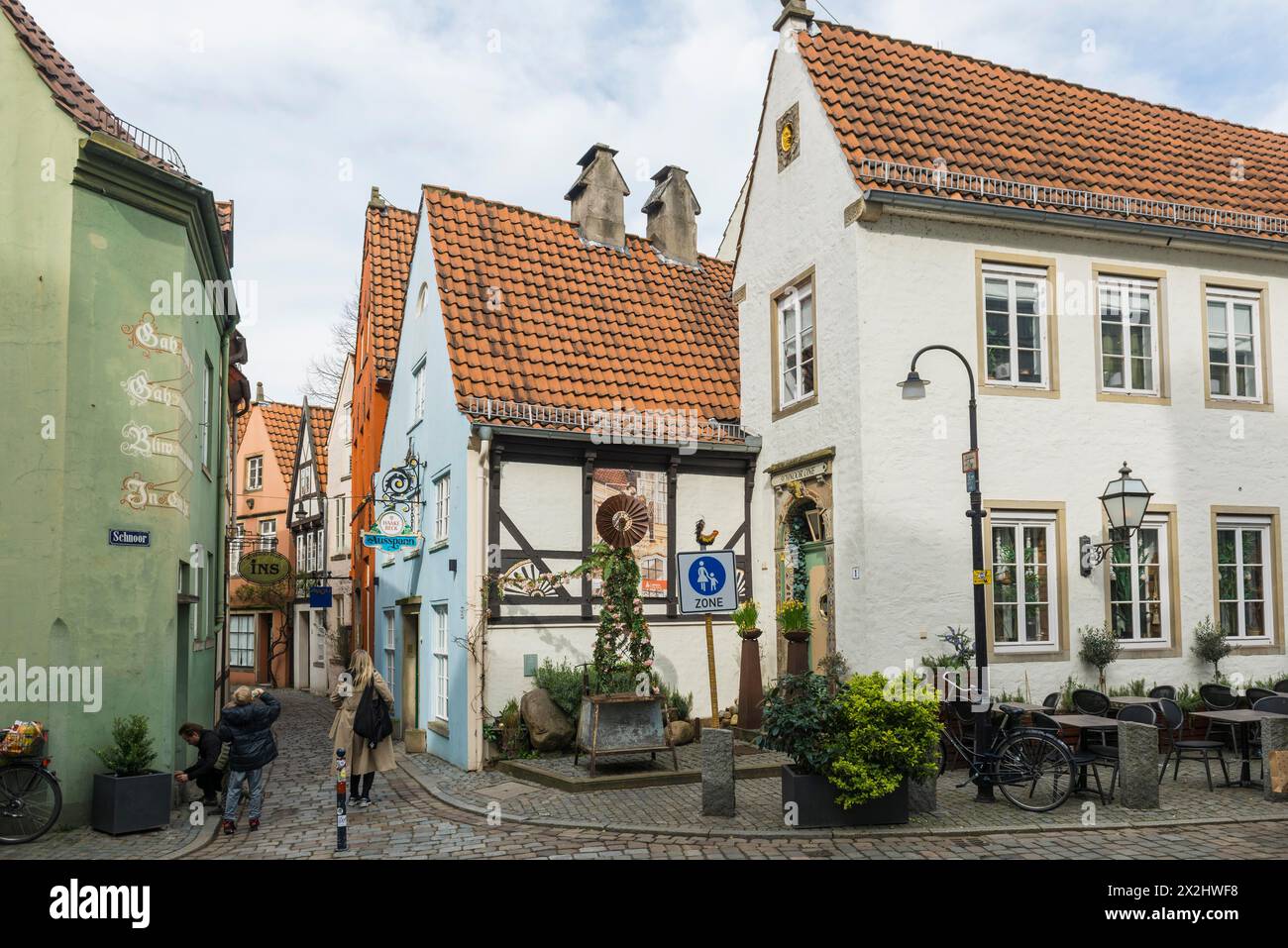 Vicolo con case storiche, Schnoorviertel, Schnoor, città vecchia, città anseatica di Brema, Germania Foto Stock