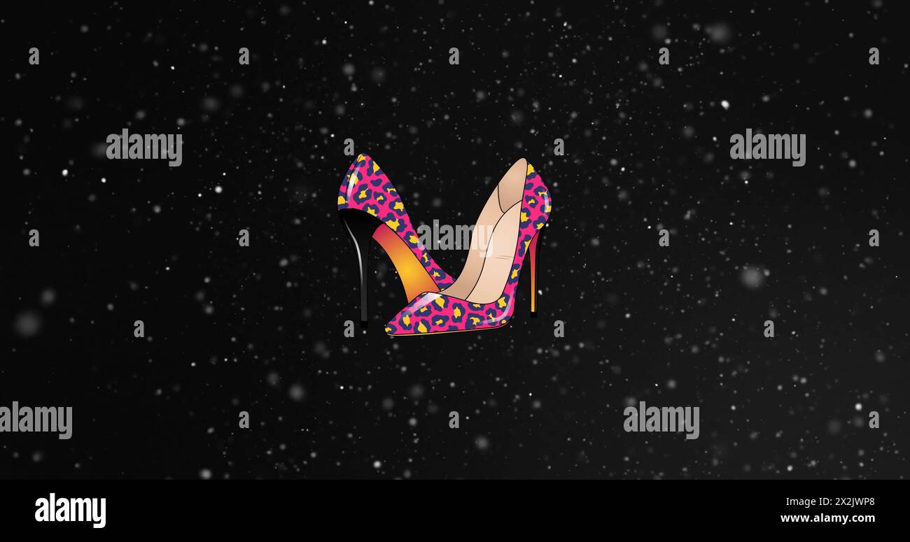 Immagine delle scarpe da donna con tacco alto e stampa leopardo sul cielo stellato Foto Stock