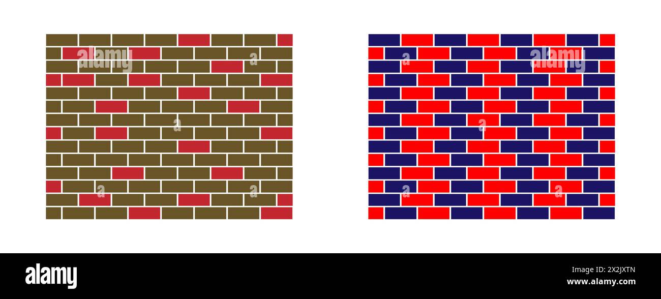 Icone delle pareti in mattoni, eleganti vettori in stile artistico a linea piatta. Illustrazione Vettoriale