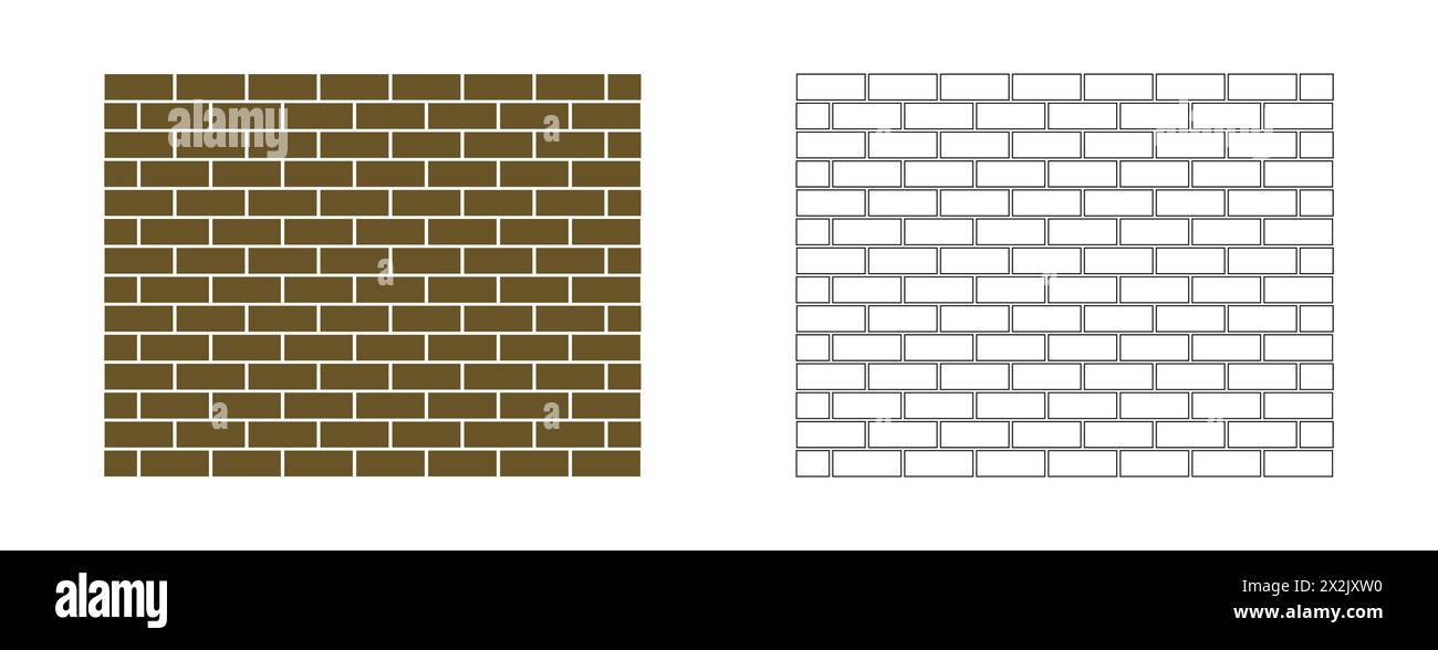 Icone delle pareti in mattoni, eleganti vettori in stile artistico a linea piatta. Illustrazione Vettoriale