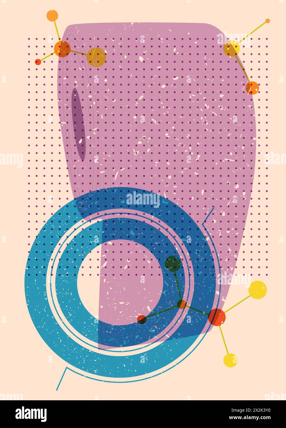 Carta igienica risografica con forme geometriche. Oggetti in stile texture con stampa a grafico riso di tendenza con elementi geometrici. Illustrazione Vettoriale