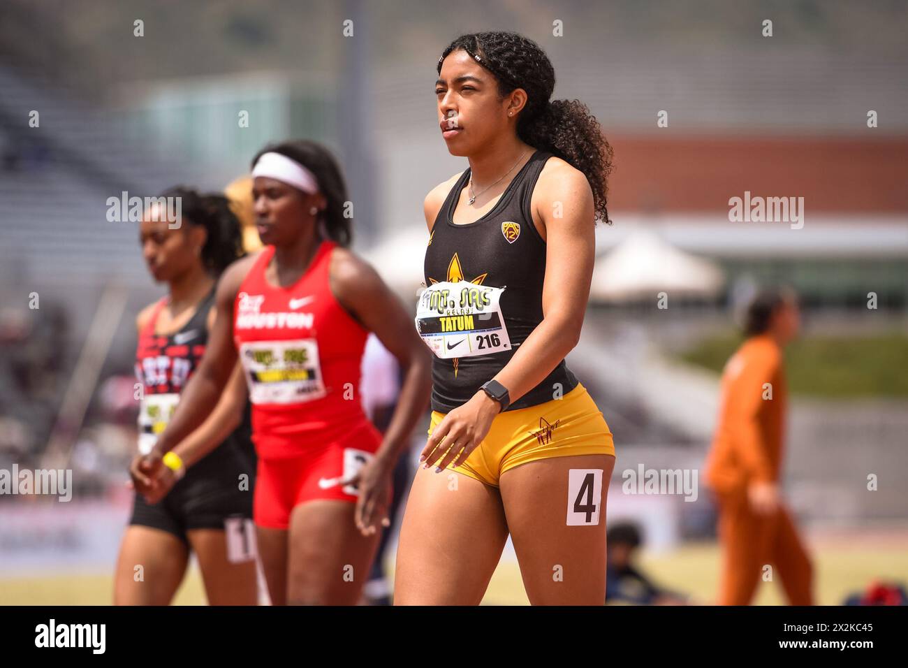 Adriana Tatum dello Stato dell'Arizona vince i 100 m femminili durante il 64° Mt San Antonio College Relays all'Hilmer Lodge Stadium venerdì 19 aprile 2024 Foto Stock