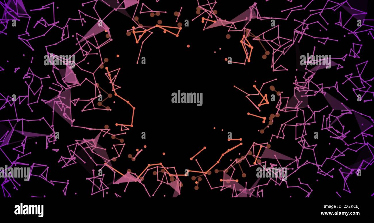 Immagine di linee collegate mobili su sfondo nero Foto Stock