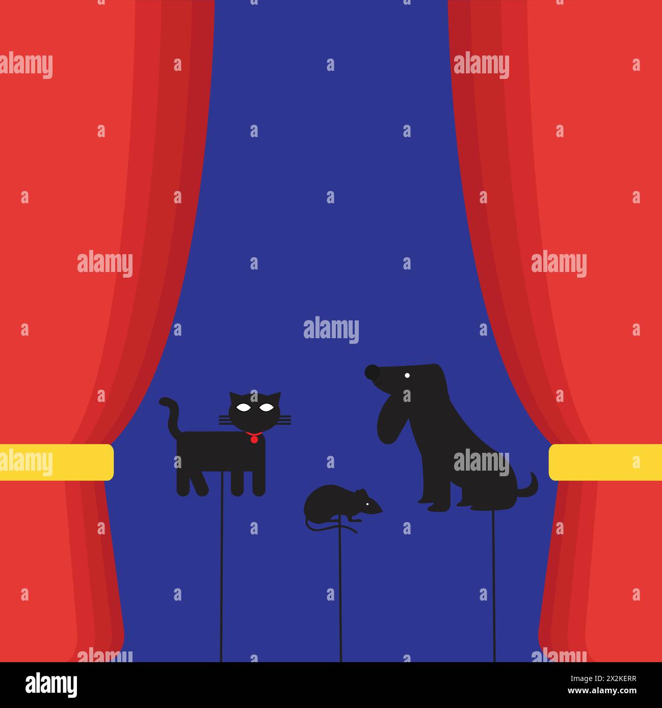 Sagome di animali su un palcoscenico teatrale, concetto di teatro delle marionette ombra Illustrazione Vettoriale
