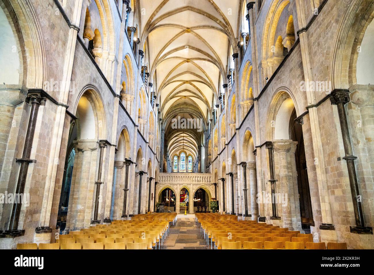 Navata interna della Cattedrale di Chichester, West Sussex, Inghilterra Foto Stock