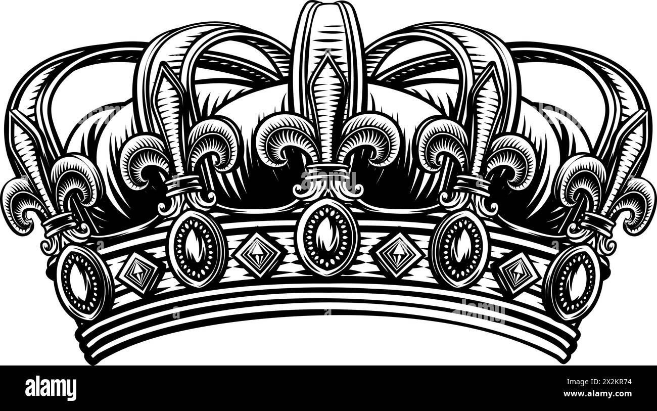 Illustrazione Crown Heraldic Vintage Woodcut Crest Illustrazione Vettoriale
