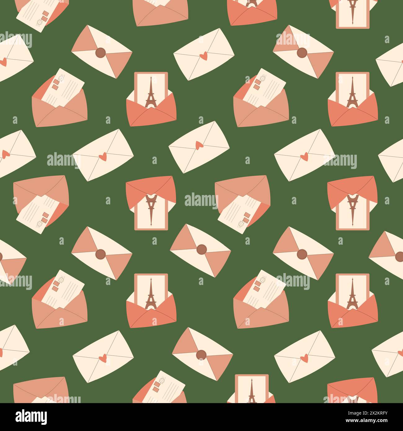 Busta Francia con motivo senza cuciture per carte di credito. Messaggio, lettera, sfondo infinito della Torre Eiffel. Parigina, ripeti la copertina. ornamento ad anello. Illustrazione piatta vettoriale Illustrazione Vettoriale