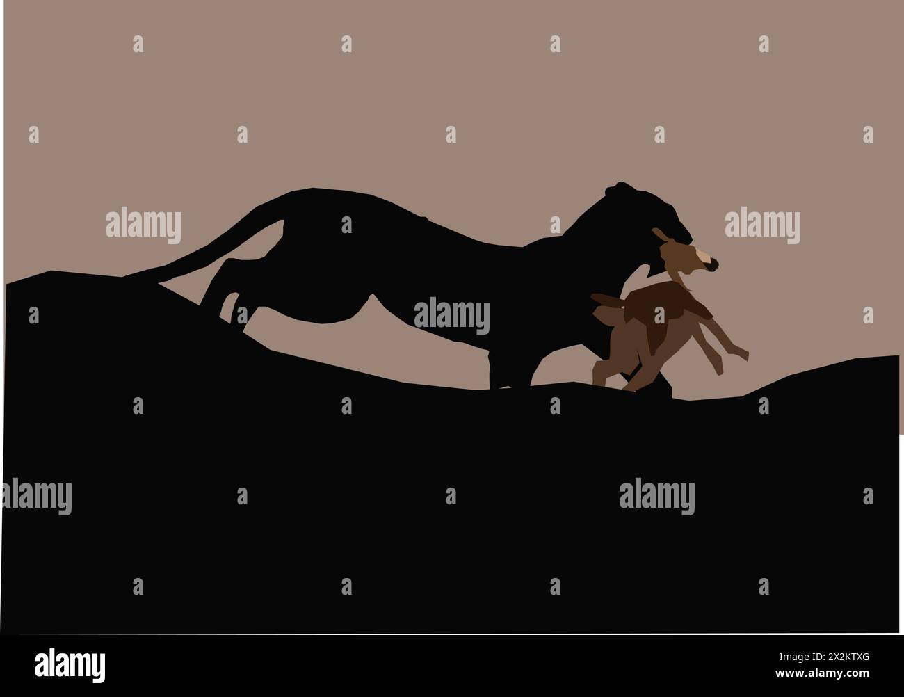 Tigre che porta un cervo cacciato in bocca e cammina, illustrazione vettoriale isolata su sfondo bianco Illustrazione Vettoriale