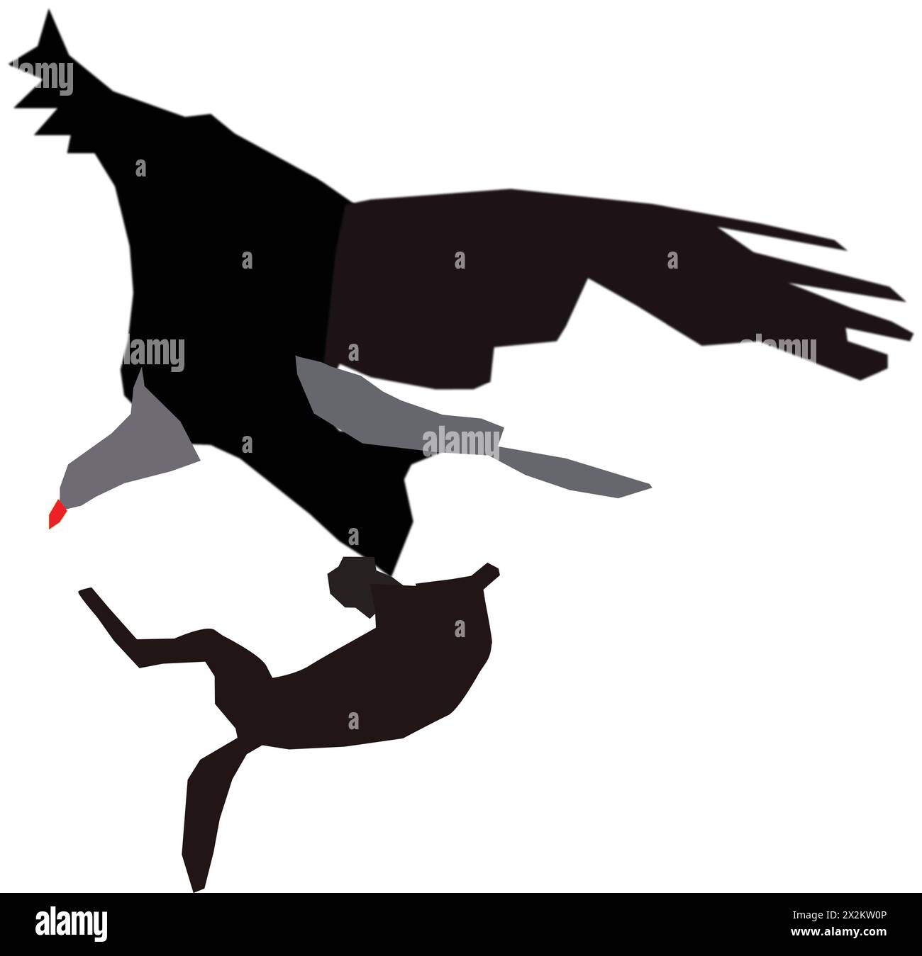 Aquila maestosa che vola nel cielo portando un cucciolo di volpe tra gli artigli, illustrazione vettoriale isolata su sfondo bianco Illustrazione Vettoriale