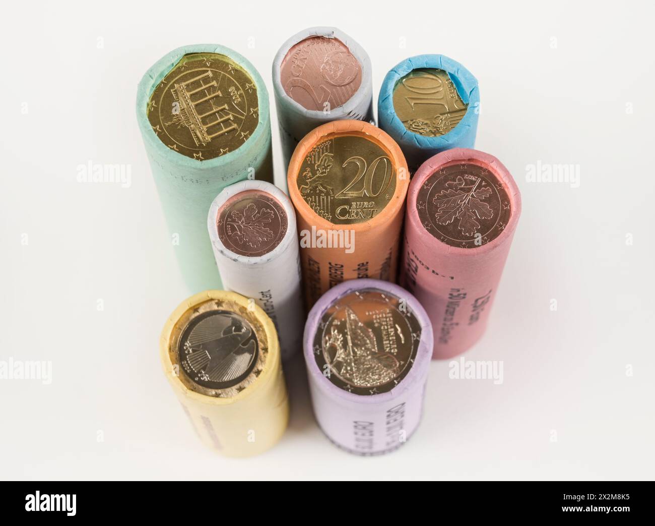 Kleingeld, Rollen, Münzen, centesimi, Euro Foto Stock