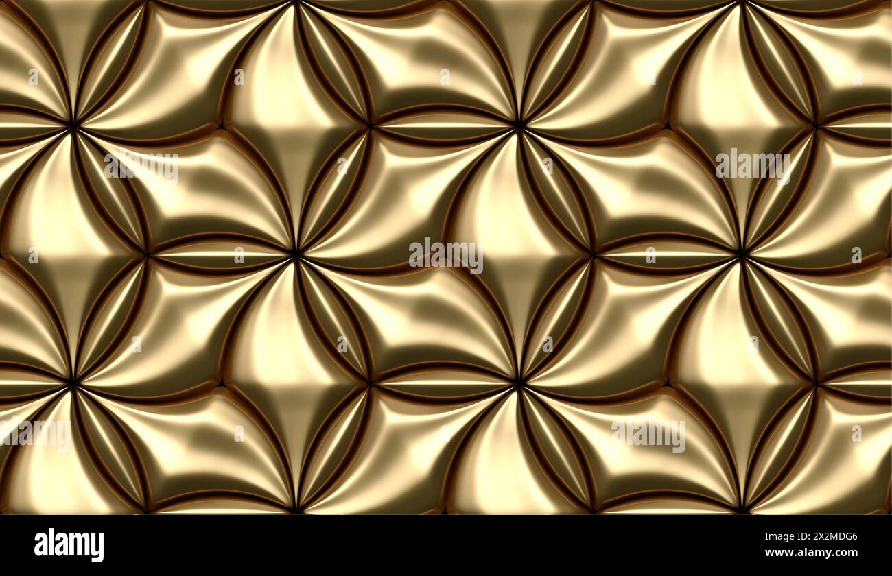Un elegante motivo senza cuciture caratterizzato da forme astratte dorate riflettenti adatte per sfondi o sfondi di lusso Foto Stock