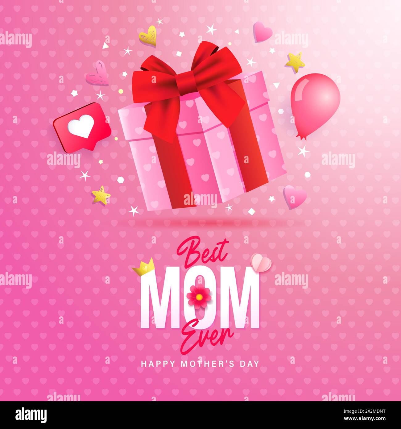 Design banner per la festa della mamma con confezione regalo 3d per la migliore MAMMA di sempre. Bellissimo modello pubblicitario per la festa della mamma. Illustrazione vettoriale Illustrazione Vettoriale