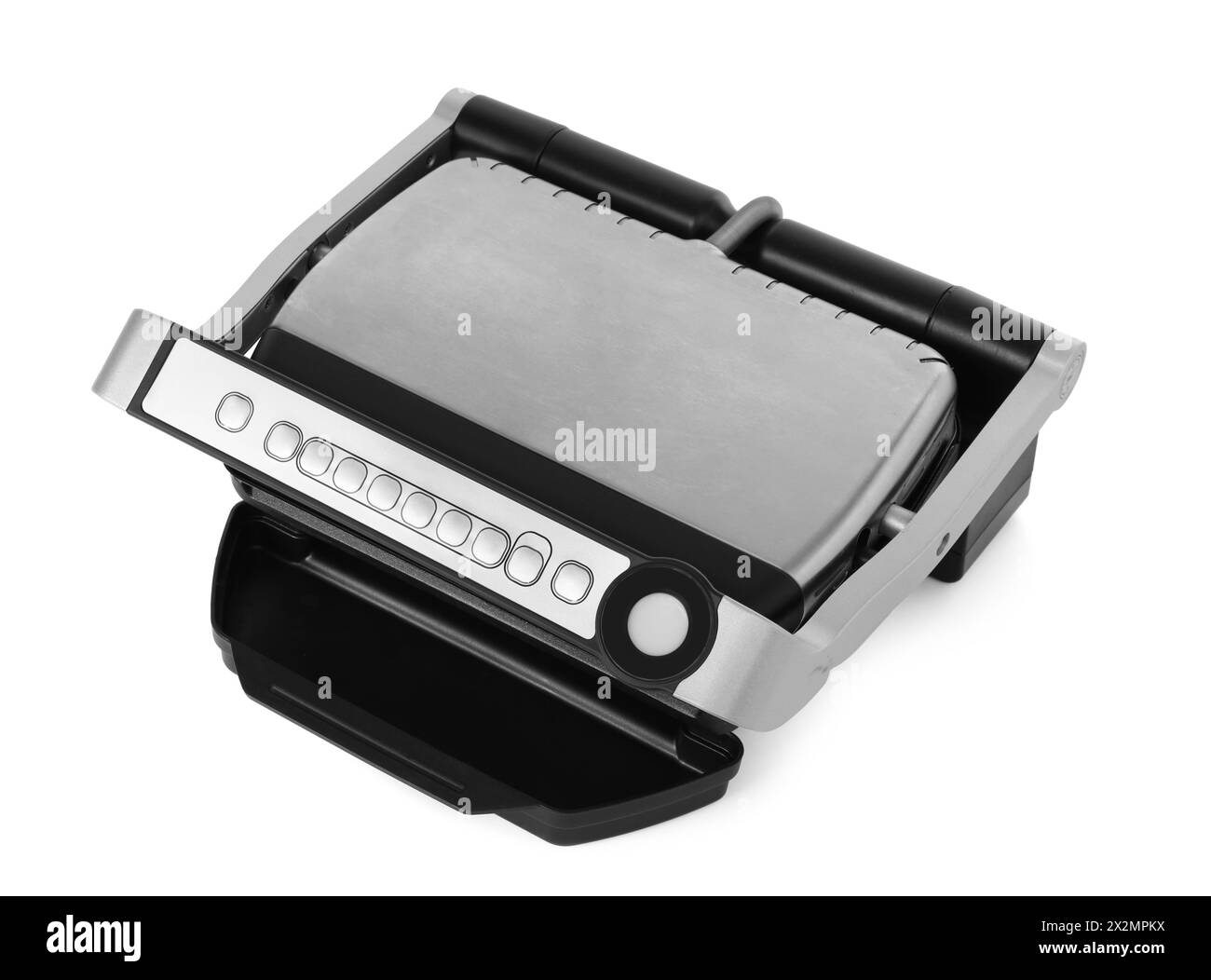 Griglia elettrica isolata su bianco. Apparecchio di cottura Foto Stock