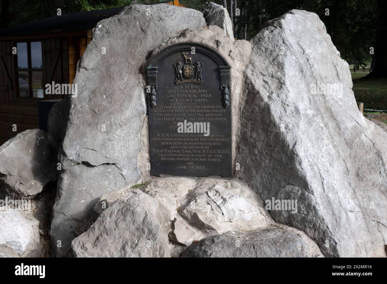 Dedication Stone, Beaumont Hamel, Francia Foto Stock