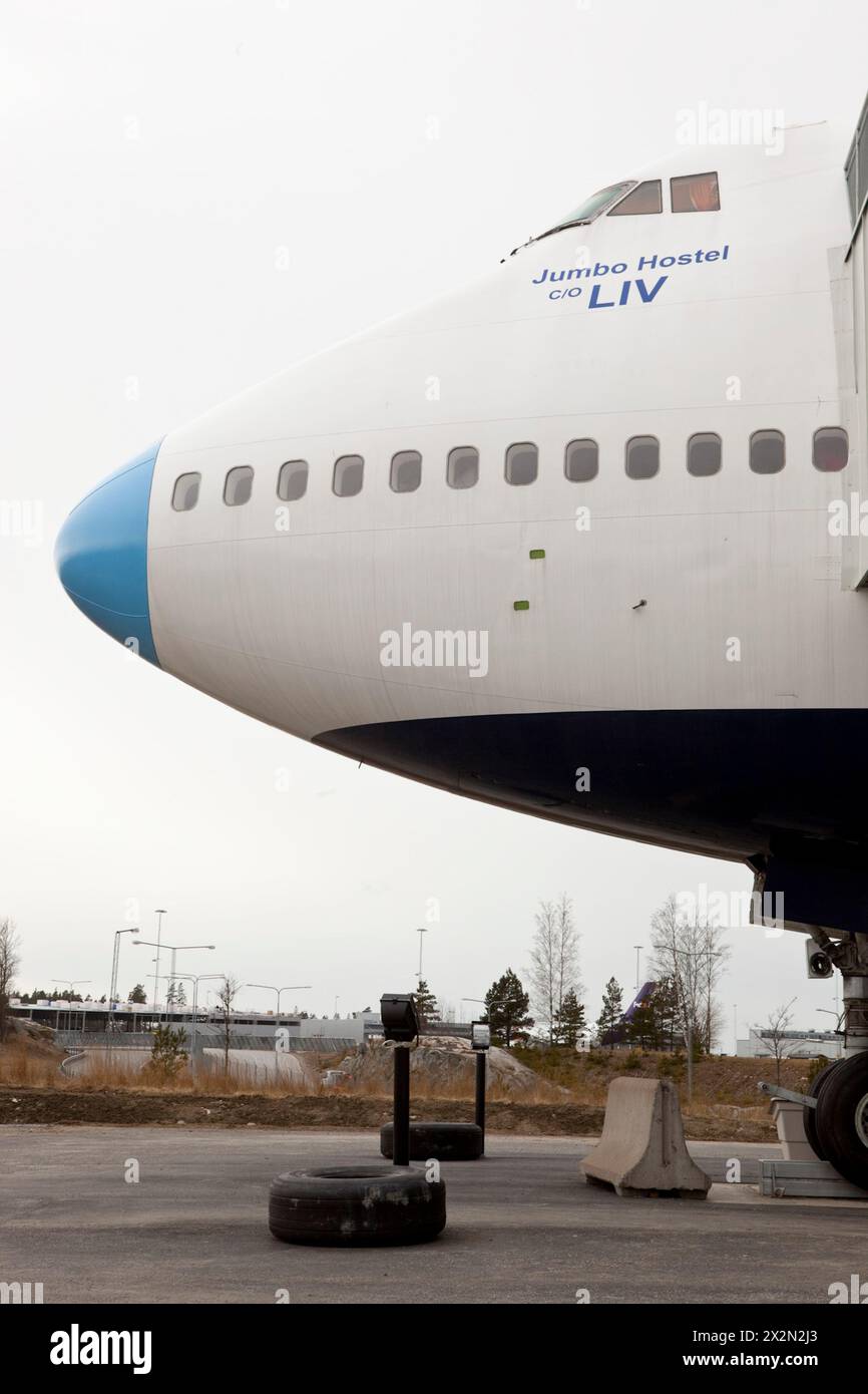 HOTEL JUMBO STAY IN UN BOEING 747 SMANTELLATO A STOCCOLMA Foto Stock