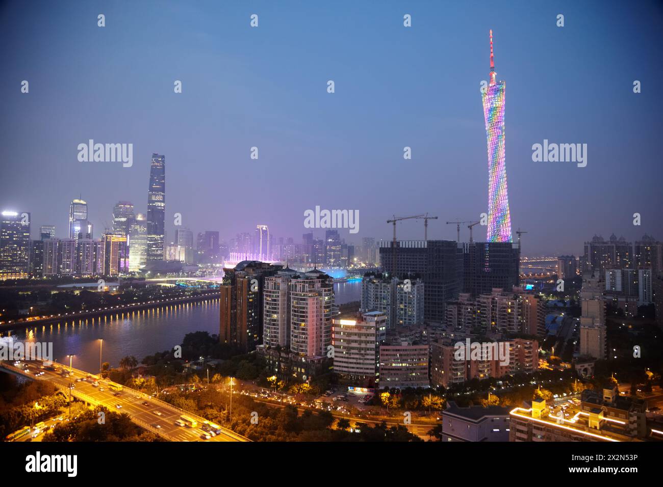 Panorama serale di Guangzhou Foto Stock