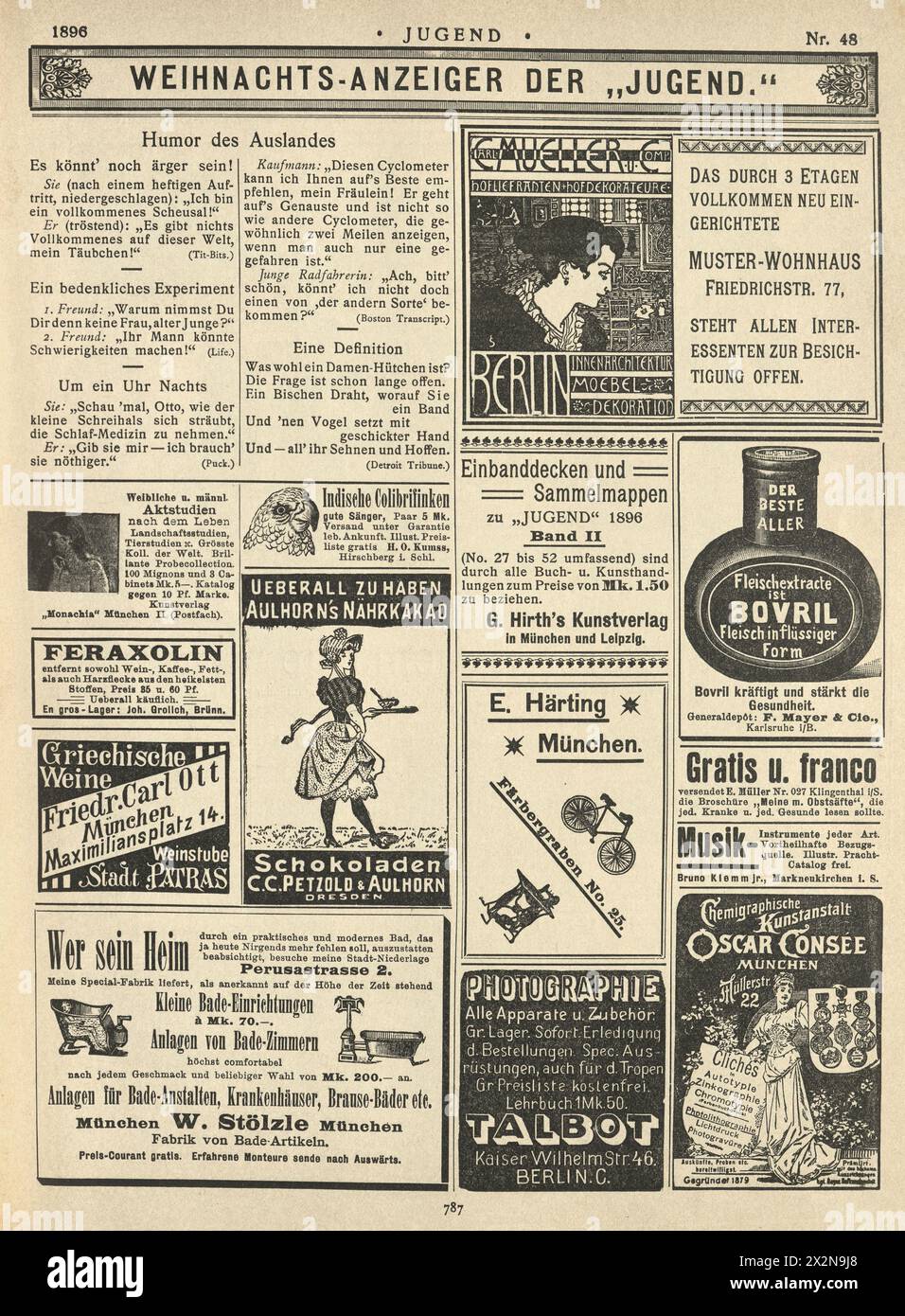 Old German Magazine Page, pubblicità, Bovril, Jugend, anni '1890 XIX secolo Foto Stock