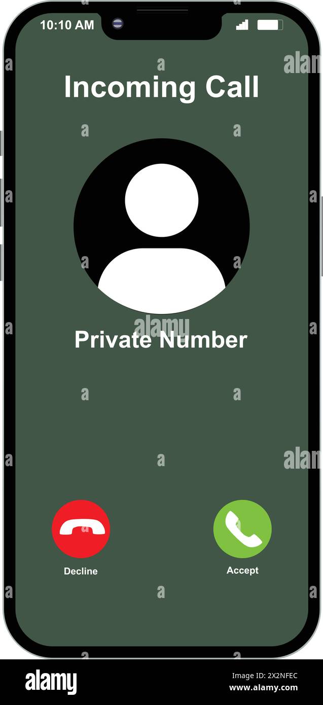 Schermata chiamata privata, schermata chiamata in arrivo, telefono cellulare chiamata con numero privato, interfaccia chiamata telefonica Illustrazione Vettoriale
