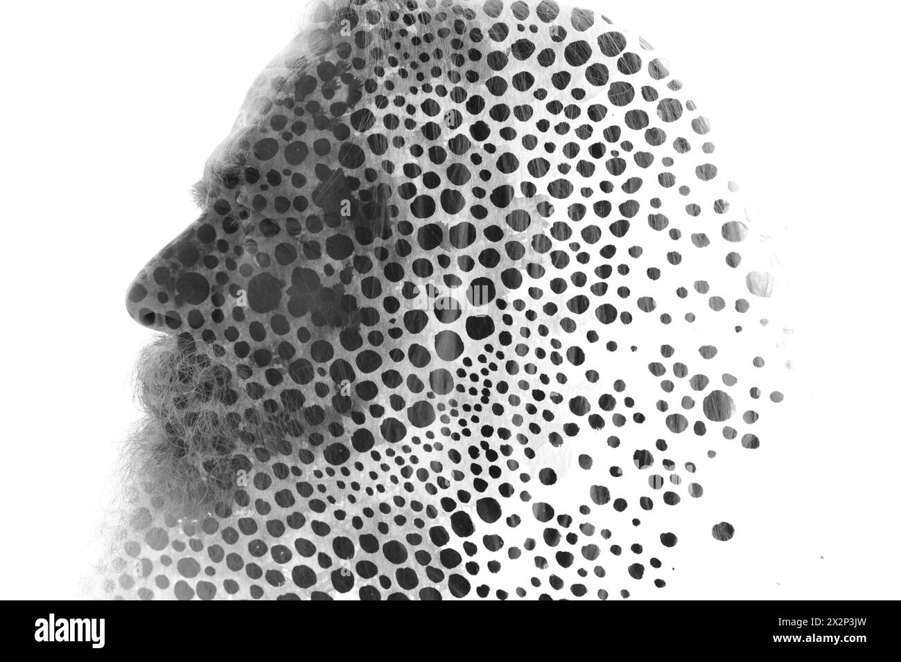 Un ritratto a doppia esposizione di un vecchio Foto Stock