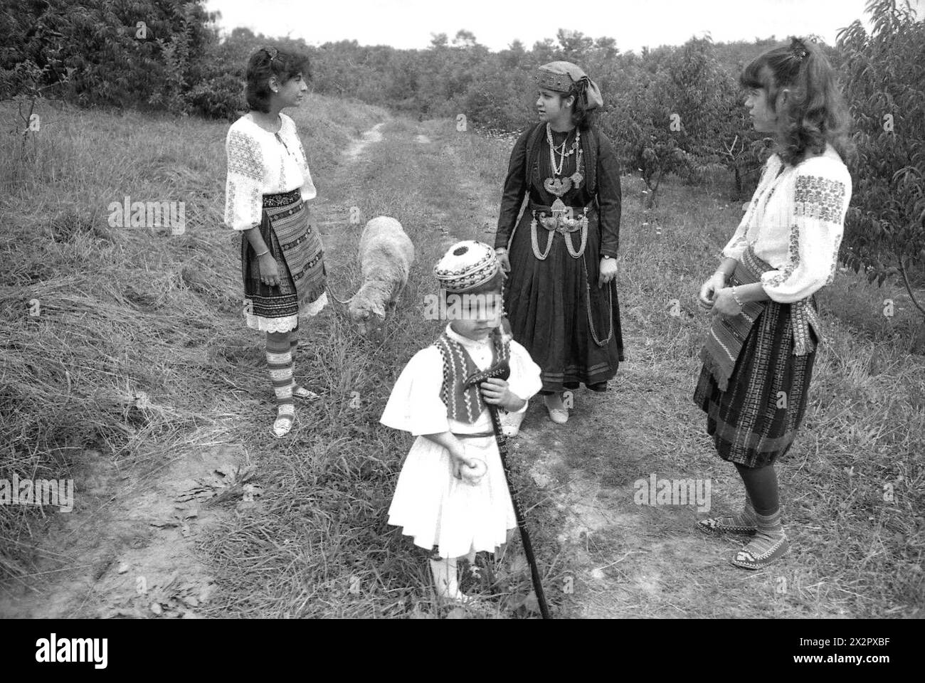 Connecticut, Stati Uniti, 1982. I macedoni indossano i loro costumi nazionali in una fiera del paese. Foto Stock