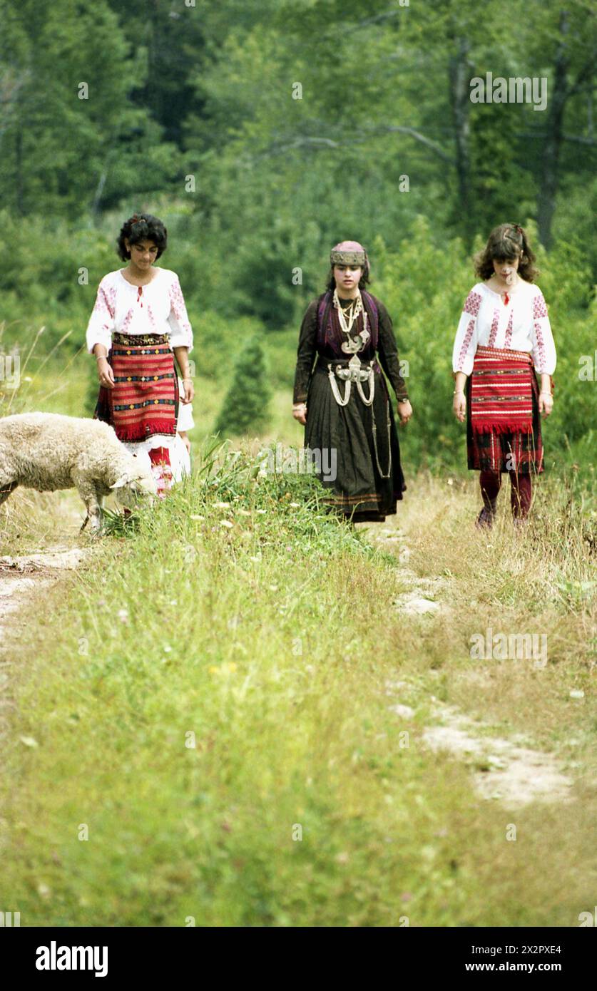 Connecticut, Stati Uniti, 1982. Donne macedoni che indossano i loro costumi nazionali in una fiera del paese patrimonio culturale. Foto Stock