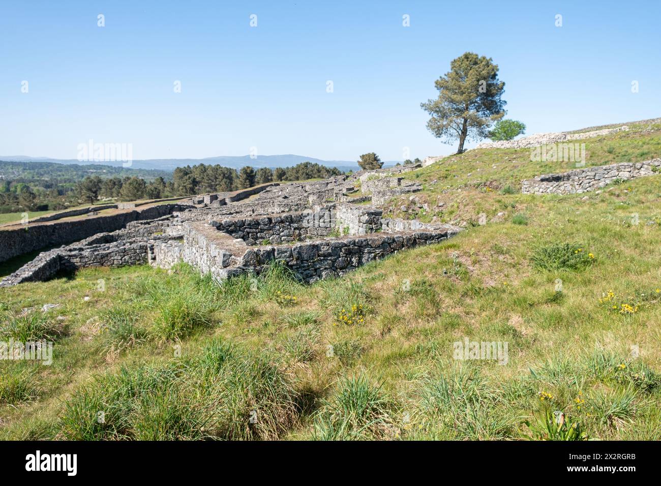 Strutture nel castro di San Cibrán de Lás, un sito archeologico di epoca pre-romana e romana. Ourense, Galizia. Spagna Foto Stock