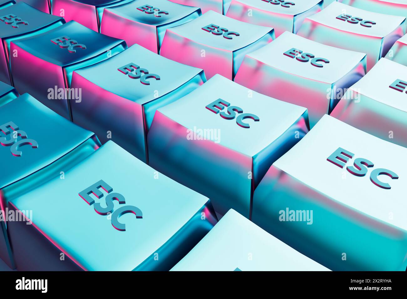 Rendering 3D dei tasti del computer di escape di colore blu Foto Stock