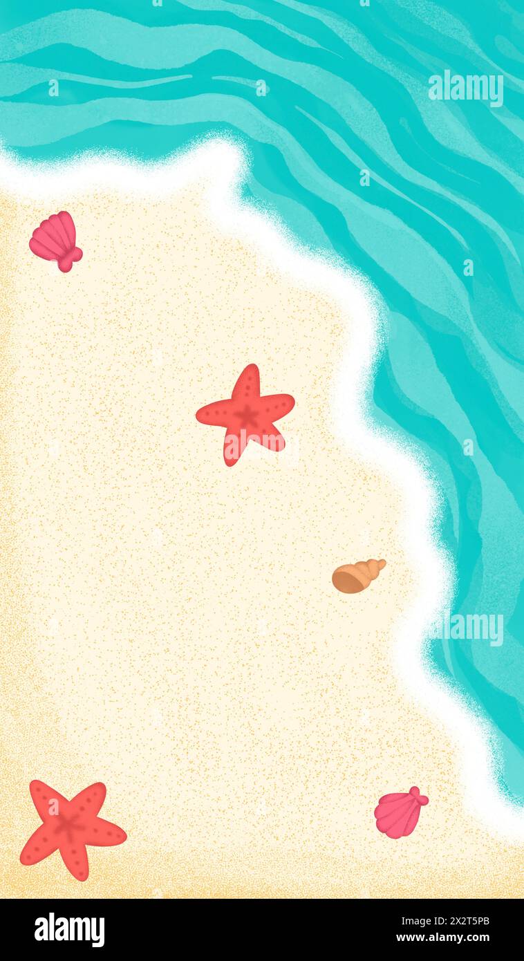 Illustrazione di stelle marine e conchiglie sulla spiaggia Foto Stock