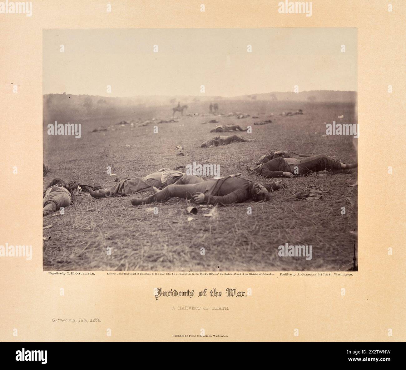 Fotografia di guerra civile americana d'epoca: "A Harvest of Death", che mostra il campo di battaglia con i corpi dei soldati caduti. Dalla serie di Alex Gardner Incidents of the War, 1868 Foto Stock