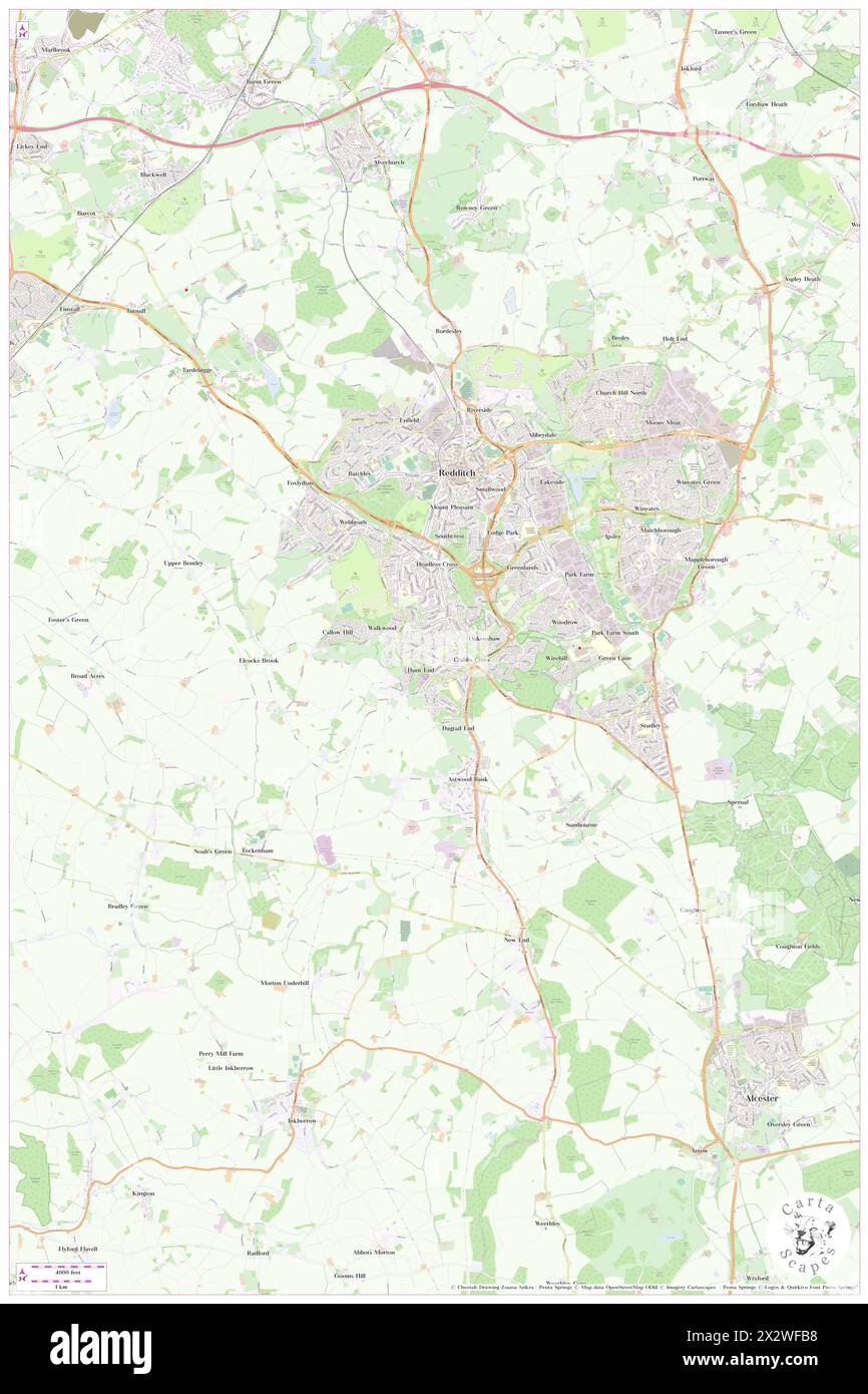 Redditch, Worcestershire, GB, Regno Unito, Inghilterra, N 52 18' 23'', S 1 56' 44'', MAP, Cartascapes Map pubblicata nel 2024. Esplora Cartascapes, una mappa che rivela i diversi paesaggi, culture ed ecosistemi della Terra. Viaggia attraverso il tempo e lo spazio, scoprendo l'interconnessione del passato, del presente e del futuro del nostro pianeta. Foto Stock