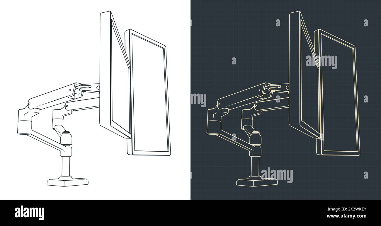 Illustrazioni vettoriali stilizzate dei progetti del supporto per monitor doppio Illustrazione Vettoriale