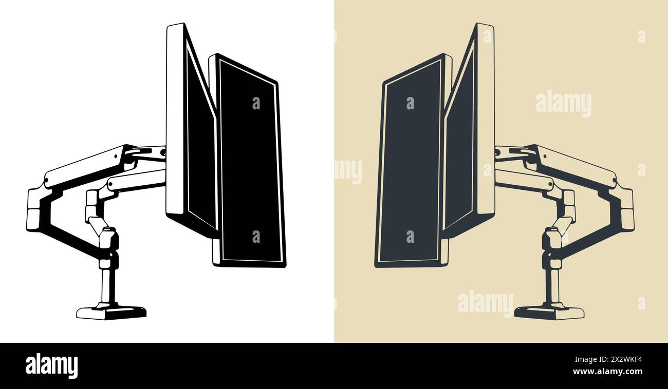 Illustrazioni vettoriali stilizzate del supporto per monitor doppio Illustrazione Vettoriale