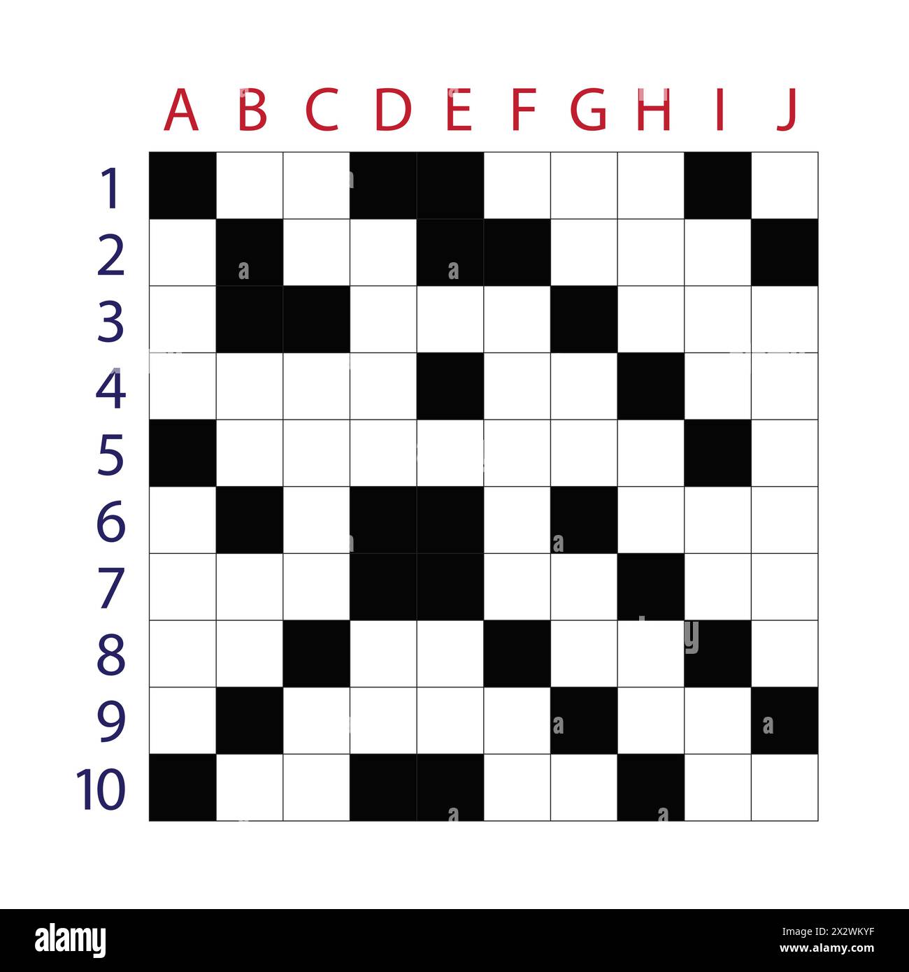 Crossword 10 X 10 modello puzzle quadrato con scatole vuote. Illustrazione Vettoriale