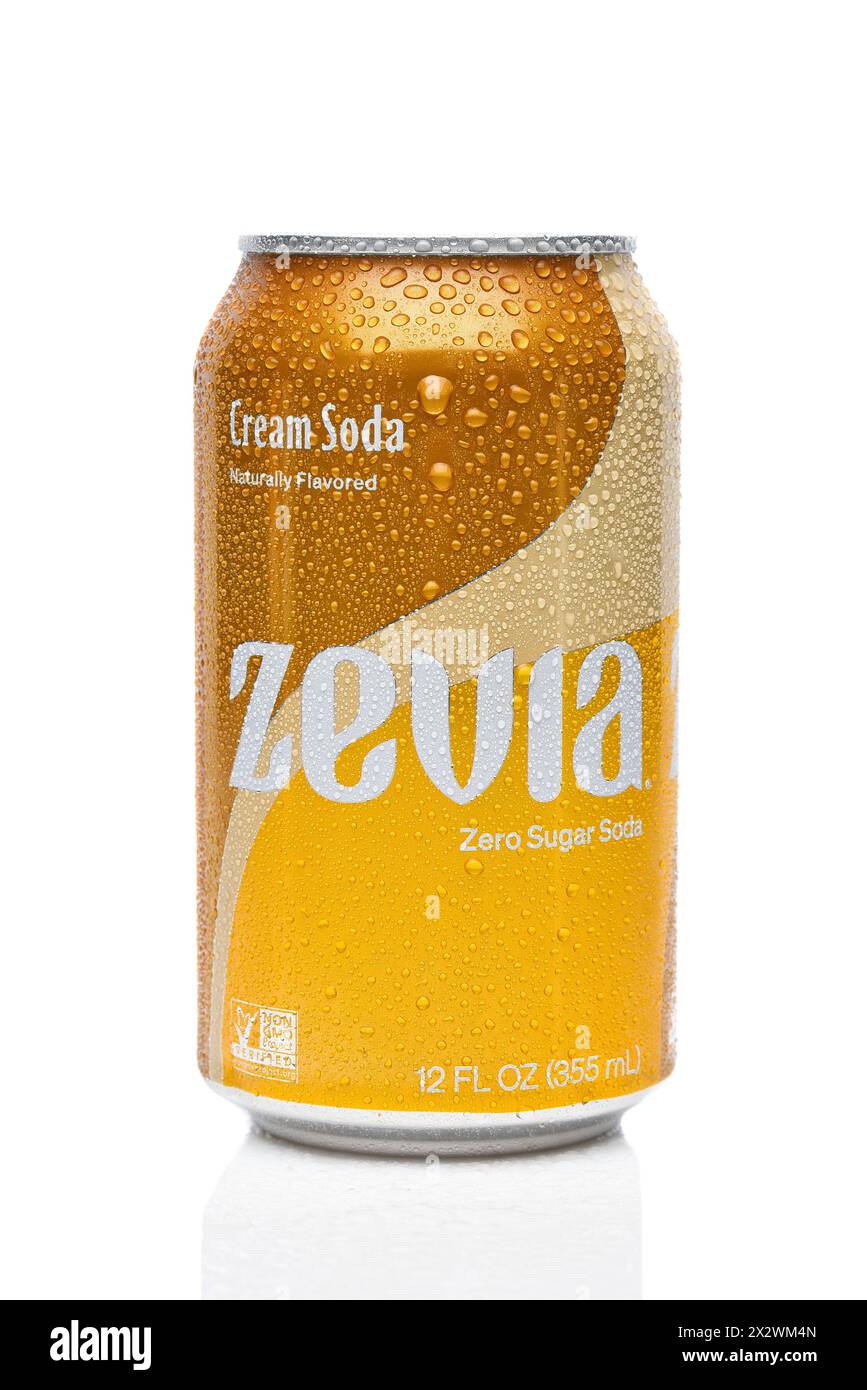 IRVINE, CALIFORNIA - 22 APR 2024: Una lattina di Zevia Zero Sugar Cream Soda. Foto Stock