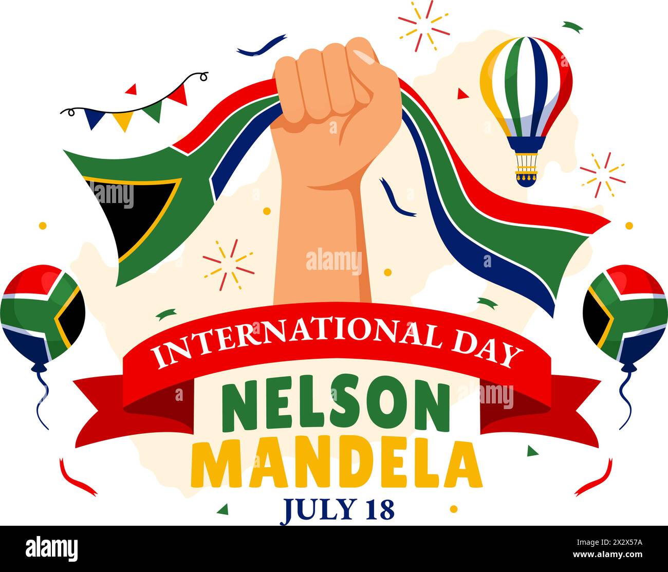 Happy Nelson Mandela International Day Vector Illustration il 18 luglio con bandiera e nastro del Sudafrica in Flat Cartoon background Design Illustrazione Vettoriale