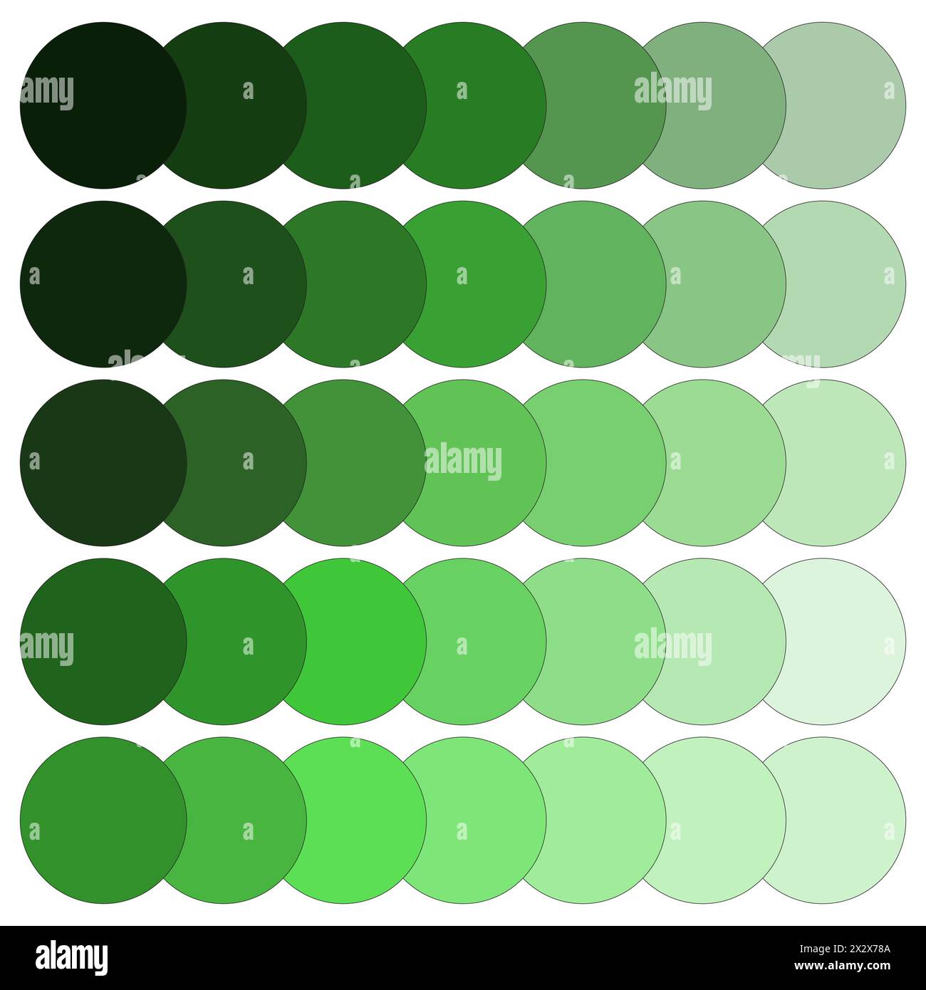 Array di cerchi a gradiente verde. Spettro della tavolozza dei colori verdi. Collezione di forme rotonde. Illustrazione vettoriale. EPS 10. Illustrazione Vettoriale