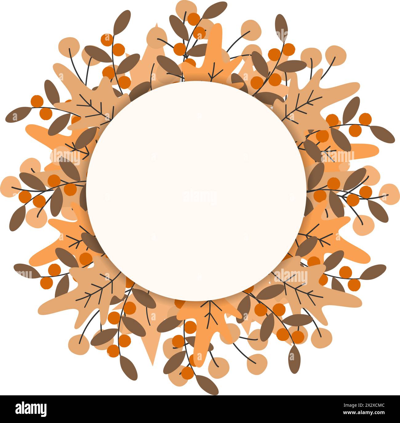 Ghirlanda di foglie autunnali con spazio di copia in tonalità morbide alla moda modello per lettere o saluti isolare il concetto di design vettoriale EPS per carte, poster, banner, brochure, iscrizioni o web, promo Illustrazione Vettoriale