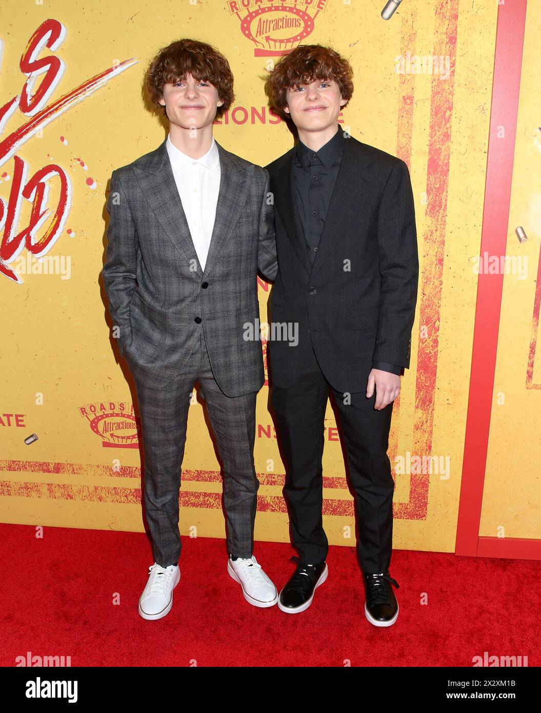 New York, Stati Uniti. 23 aprile 2024. Cameron Crovetti e Nicholas Crovetti hanno partecipato alla prima americana "Boy Kills World" tenutasi al Teatro SVA il 23 aprile 2024 a New York, New York © Steven Bergman/AFF-USA.COM Credit: AFF/Alamy Live News Foto Stock