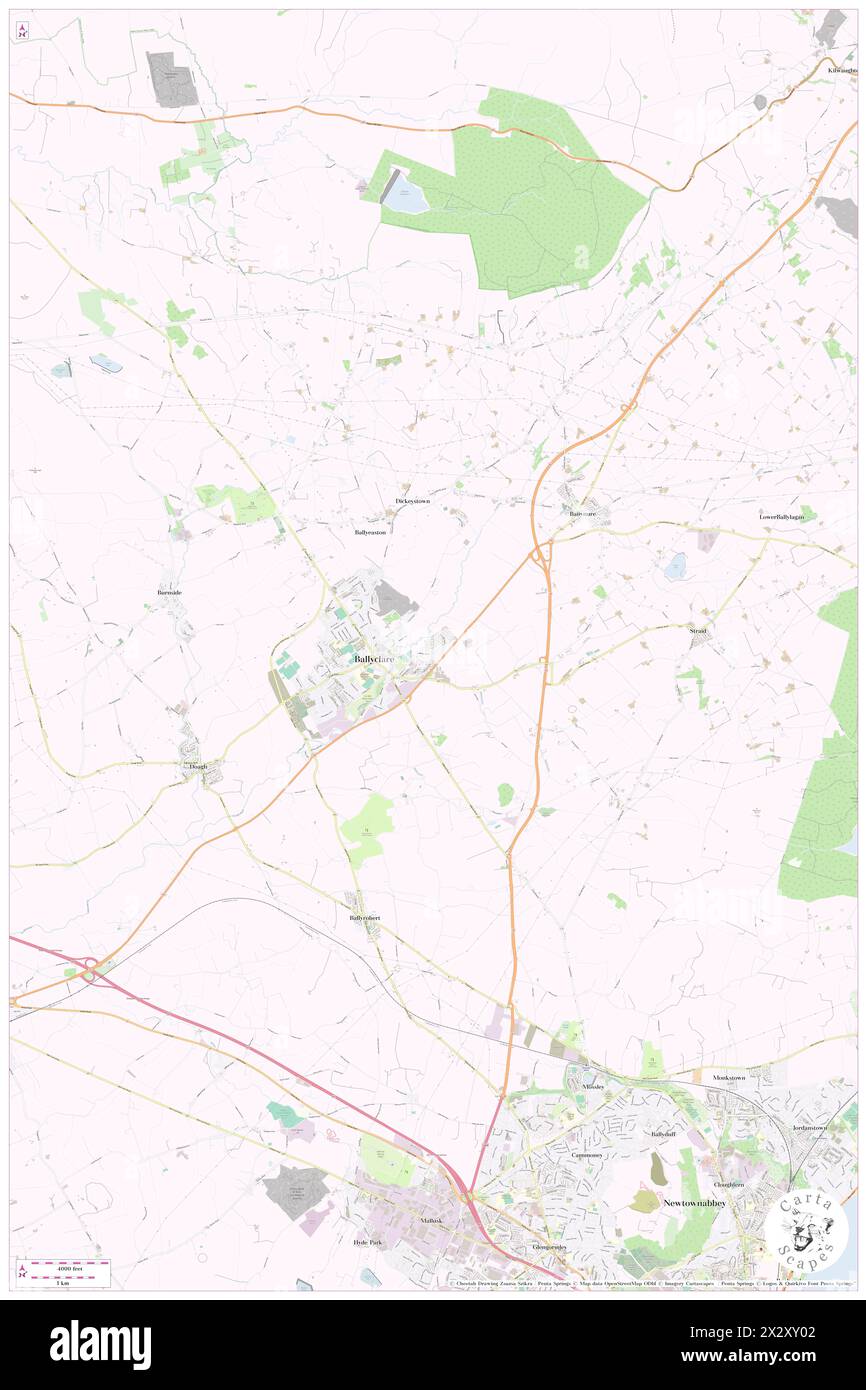 Ballyclare, Antrim e Newtownabbey, GB, Regno Unito, Irlanda del Nord, N 54 45' 3'', S 5 59' 57''', MAP, Cartascapes Map pubblicata nel 2024. Esplora Cartascapes, una mappa che rivela i diversi paesaggi, culture ed ecosistemi della Terra. Viaggia attraverso il tempo e lo spazio, scoprendo l'interconnessione del passato, del presente e del futuro del nostro pianeta. Foto Stock