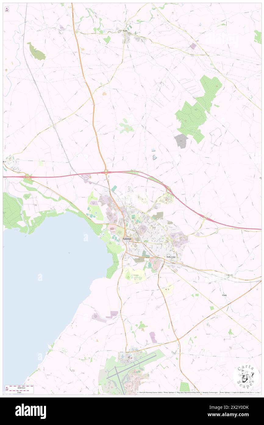 Antrim, Antrim e Newtownabbey, GB, Regno Unito, Irlanda del Nord, N 54 43' 3'', S 6 12' 39'', MAP, Cartascapes Map pubblicata nel 2024. Esplora Cartascapes, una mappa che rivela i diversi paesaggi, culture ed ecosistemi della Terra. Viaggia attraverso il tempo e lo spazio, scoprendo l'interconnessione del passato, del presente e del futuro del nostro pianeta. Foto Stock