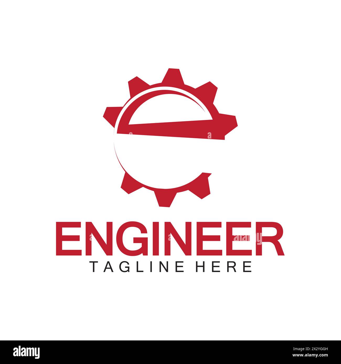 Design del logo tecnico, logo lettera e Gear, logo ingegnere con lettera e ed elementi dell'ingranaggio Illustrazione Vettoriale