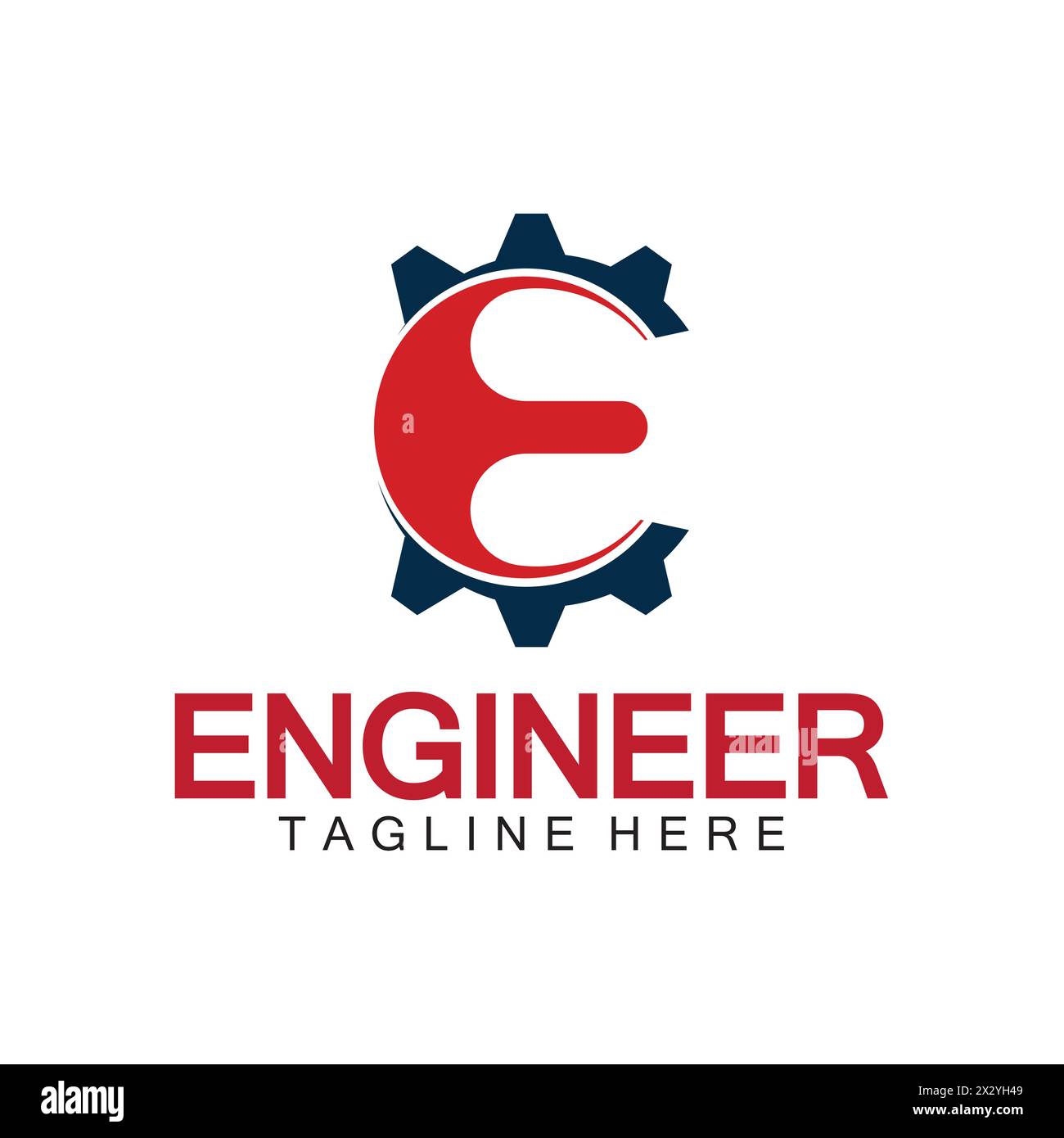 Design del logo tecnico, logo lettera e Gear, logo ingegnere con lettera e ed elementi dell'ingranaggio Illustrazione Vettoriale