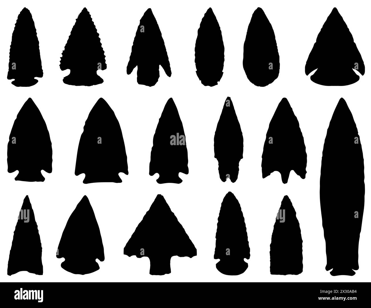 Grafica vettoriale di silhouette a punta di freccia in pietra nativa americana Illustrazione Vettoriale