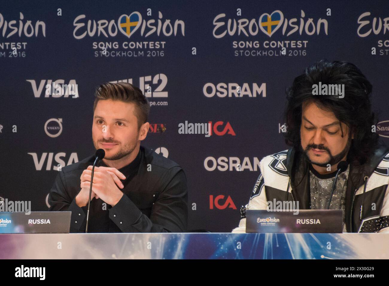ESC 2016: Die 10 Sieger des ersten semi finales Stockholm, Schweden. 10) mai 2016. Sergei Lazarew Wird mit sei l'unico für Russland ins finale einziehen. Stockholm Globe Arena Sweden *** ESC 2016 i 10 vincitori della prima semifinale Stoccolma, Svezia 10 maggio 2016 Sergei Lazarev entreranno in finale per la Russia con te sei l'unico Stockholm Globe Arena Sweden Foto Stock